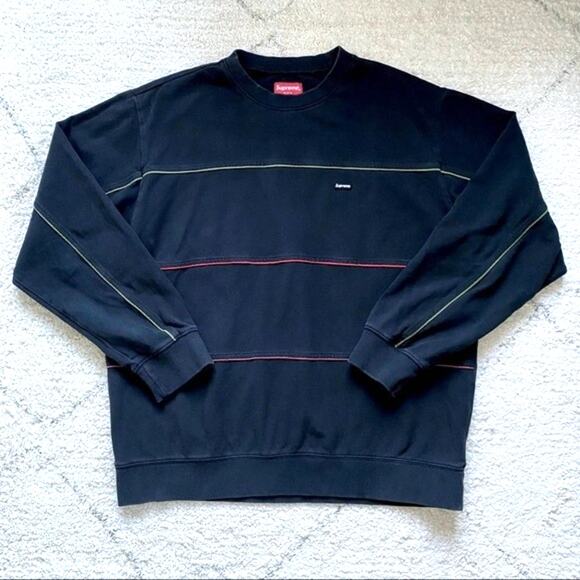 Supreme Navy Pique Crewneck with Multicolor Piping Size M - Picture 3 of 11